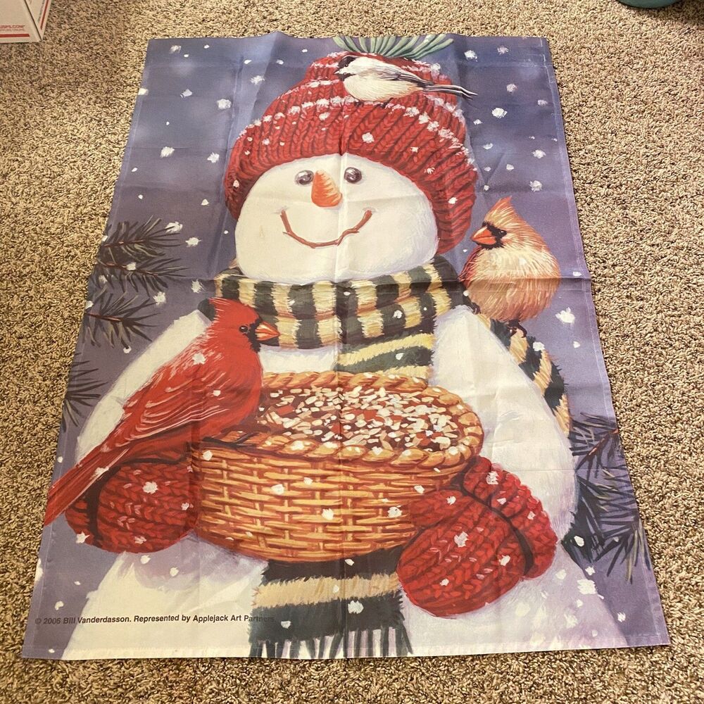 2006 Bill Vanderdasson Snowman Winter Garden Flag Applejack Art 40x28